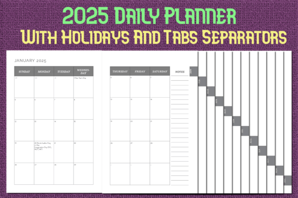 2025 Planner with Holidays and Tabs