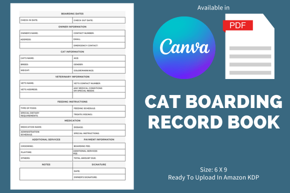 Cat Boarding Record Book - KDP Interior