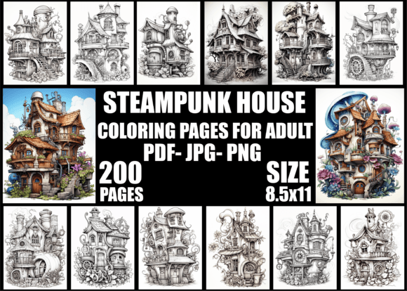 Steampunk House Coloring Book for Adults: A Fusion of Nostalgia and Imagination